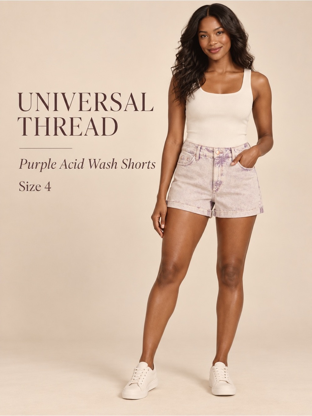 Universal Thread Purple Acid Wash High Rise Midi Denim Shorts Size 4